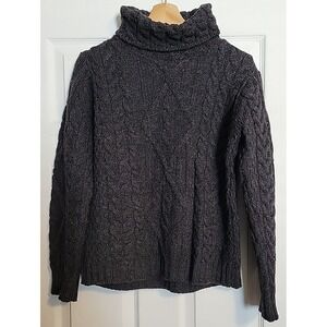 Inis Crafts Sweater Womens Merino Wool Cable Knit Ireland Turtleneck Medium Gray